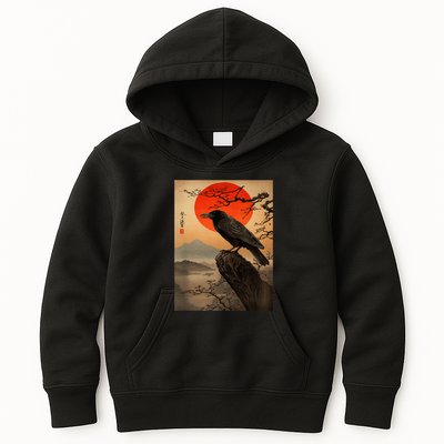 Red Moon Raven Graphic Black Crow Kids Hoodie