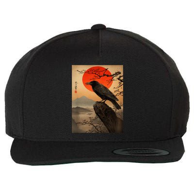Red Moon Raven Graphic Black Crow Wool Snapback Cap