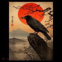 Red Moon Raven Graphic Black Crow Wool Snapback Cap