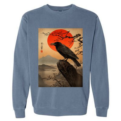 Red Moon Raven Graphic Black Crow Garment-Dyed Sweatshirt