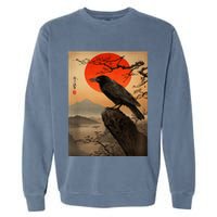 Red Moon Raven Graphic Black Crow Garment-Dyed Sweatshirt