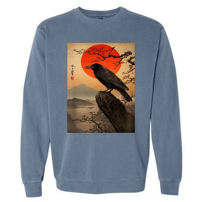 Red Moon Raven Graphic Black Crow Garment-Dyed Sweatshirt