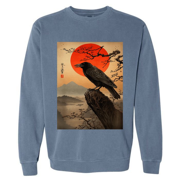 Red Moon Raven Graphic Black Crow Garment-Dyed Sweatshirt