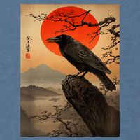 Red Moon Raven Graphic Black Crow Garment-Dyed Sweatshirt