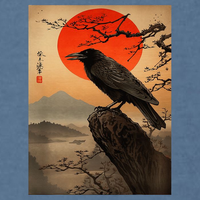Red Moon Raven Graphic Black Crow Garment-Dyed Sweatshirt