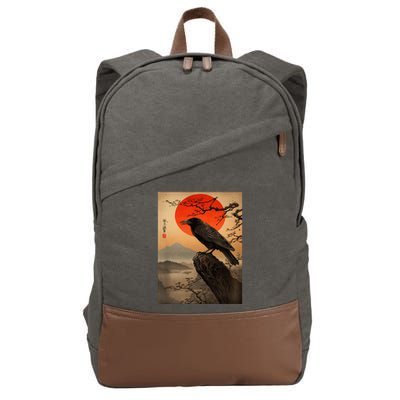 Red Moon Raven Graphic Black Crow Cotton Canvas Backpack