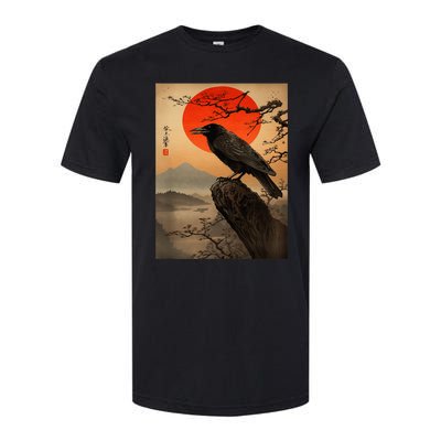 Red Moon Raven Graphic Black Crow Softstyle CVC T-Shirt