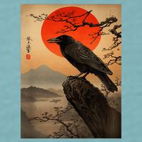 Red Moon Raven Graphic Black Crow Sueded Cloud Jersey T-Shirt