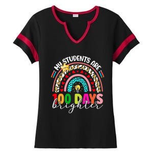 Rainbow My Students Are 100 Days Brighter Teacher Cute Gift Ladies Halftime Notch Neck Tee