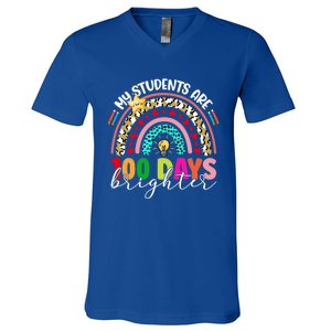 Rainbow My Students Are 100 Days Brighter Teacher Cute Gift V-Neck T-Shirt