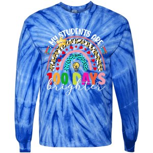 Rainbow My Students Are 100 Days Brighter Teacher Cute Gift Tie-Dye Long Sleeve Shirt