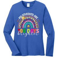 Rainbow My Students Are 100 Days Brighter Teacher Cute Gift Ladies Long Sleeve Shirt