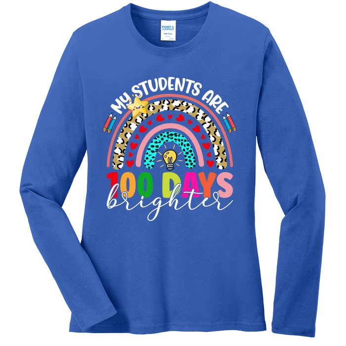 Rainbow My Students Are 100 Days Brighter Teacher Cute Gift Ladies Long Sleeve Shirt