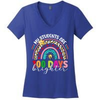 Rainbow My Students Are 100 Days Brighter Teacher Cute Gift Women's V-Neck T-Shirt