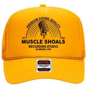 Retro Muscle Shoals Recording Studio Alabama USA Logo High Crown Mesh Back Trucker Hat