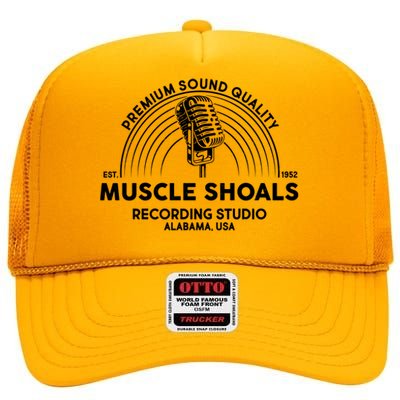 Retro Muscle Shoals Recording Studio Alabama USA Logo High Crown Mesh Back Trucker Hat