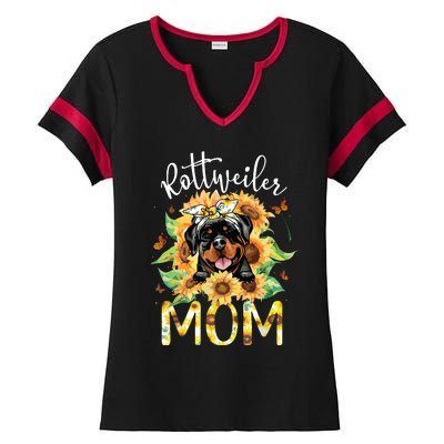 Rottweiler Mom Sunflowers Rottweiler Lovers Ladies Halftime Notch Neck Tee