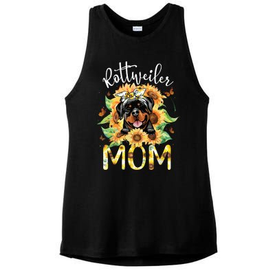 Rottweiler Mom Sunflowers Rottweiler Lovers Ladies PosiCharge Tri-Blend Wicking Tank