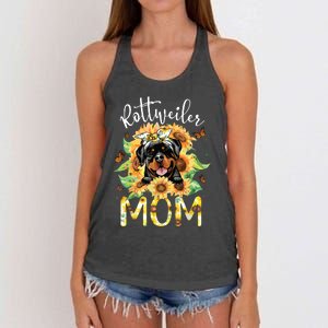 Rottweiler Mom Sunflowers Rottweiler Lovers Women's Knotted Racerback Tank