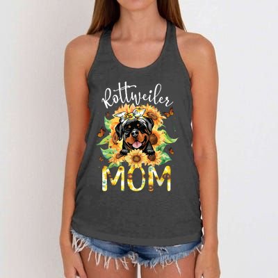 Rottweiler Mom Sunflowers Rottweiler Lovers Women's Knotted Racerback Tank