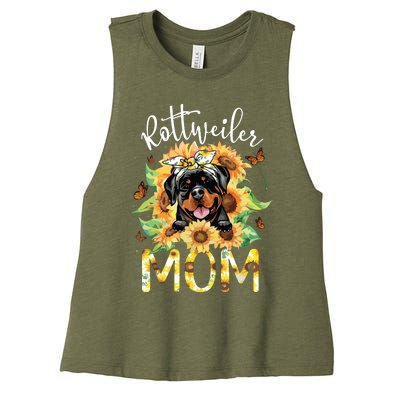 Rottweiler Mom Sunflowers Rottweiler Lovers Women's Racerback Cropped Tank