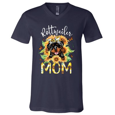 Rottweiler Mom Sunflowers Rottweiler Lovers V-Neck T-Shirt