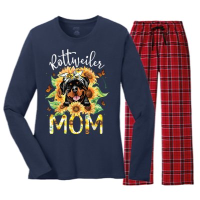 Rottweiler Mom Sunflowers Rottweiler Lovers Women's Long Sleeve Flannel Pajama Set 