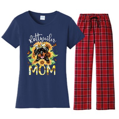 Rottweiler Mom Sunflowers Rottweiler Lovers Women's Flannel Pajama Set