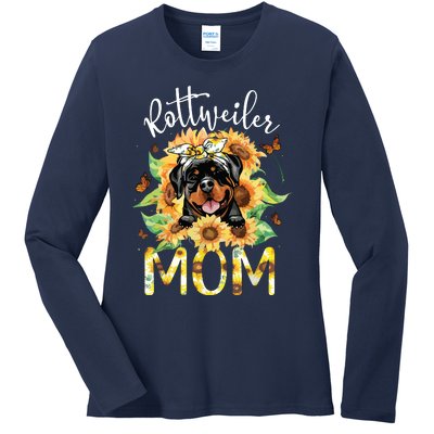 Rottweiler Mom Sunflowers Rottweiler Lovers Ladies Long Sleeve Shirt