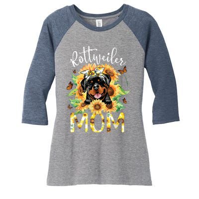 Rottweiler Mom Sunflowers Rottweiler Lovers Women's Tri-Blend 3/4-Sleeve Raglan Shirt