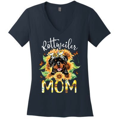 Rottweiler Mom Sunflowers Rottweiler Lovers Women's V-Neck T-Shirt