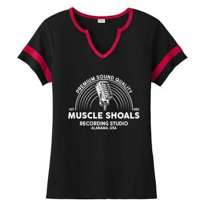 Retro Muscle Shoals Recording Studio Alabama Usa Logo Ladies Halftime Notch Neck Tee