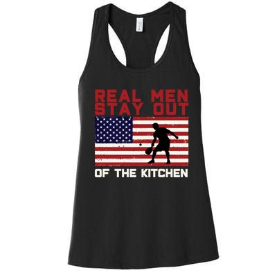 Real Men Stay Out Of The Kitchen Funny Pickleball Paddleball Women's Racerback Tank