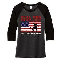 Real Men Stay Out Of The Kitchen Funny Pickleball Paddleball Women's Tri-Blend 3/4-Sleeve Raglan Shirt