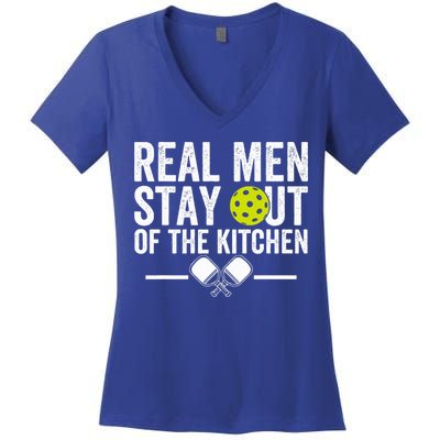 Real M.E.N Stay Out Of The Kitchen Pickleball Women's V-Neck T-Shirt