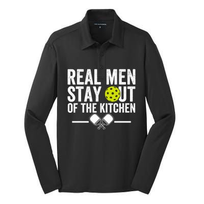 Real Man Stay Out Of The Kitchen Funny Pickleball Vintage Silk Touch Performance Long Sleeve Polo