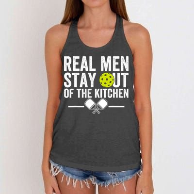 Real Man Stay Out Of The Kitchen Funny Pickleball Vintage Women's Knotted Racerback Tank