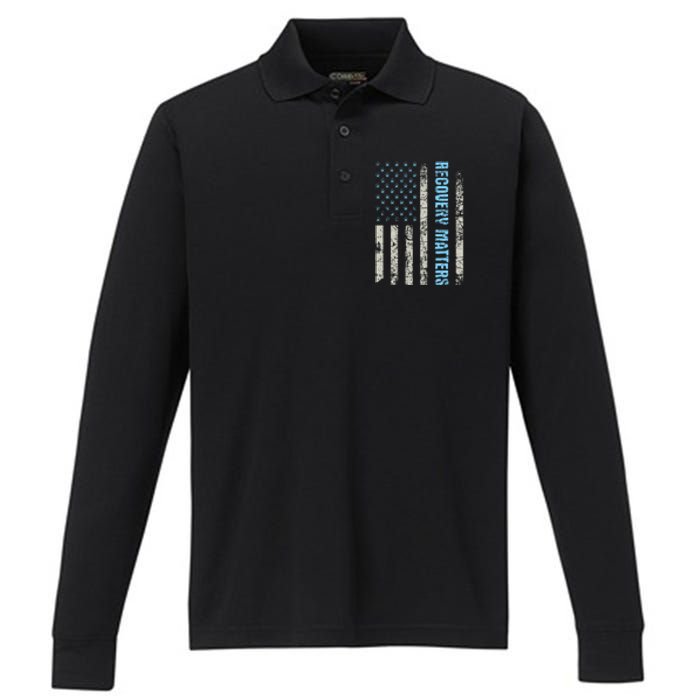 Recovery Matters Sobriety Anniversary Sober Aa Na Performance Long Sleeve Polo