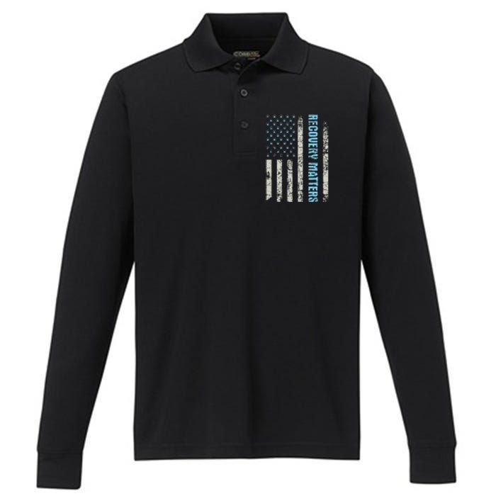 Recovery Matters Sobriety Anniversary Sober AA NA (1) Performance Long Sleeve Polo