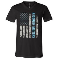 Recovery Matters Sobriety Anniversary Sober AA NA (1) V-Neck T-Shirt