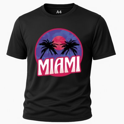 Retro Miami Sunset Palm Tree Performance Shirt