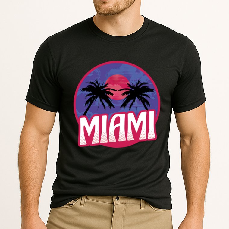 Retro Miami Sunset Palm Tree Performance Shirt