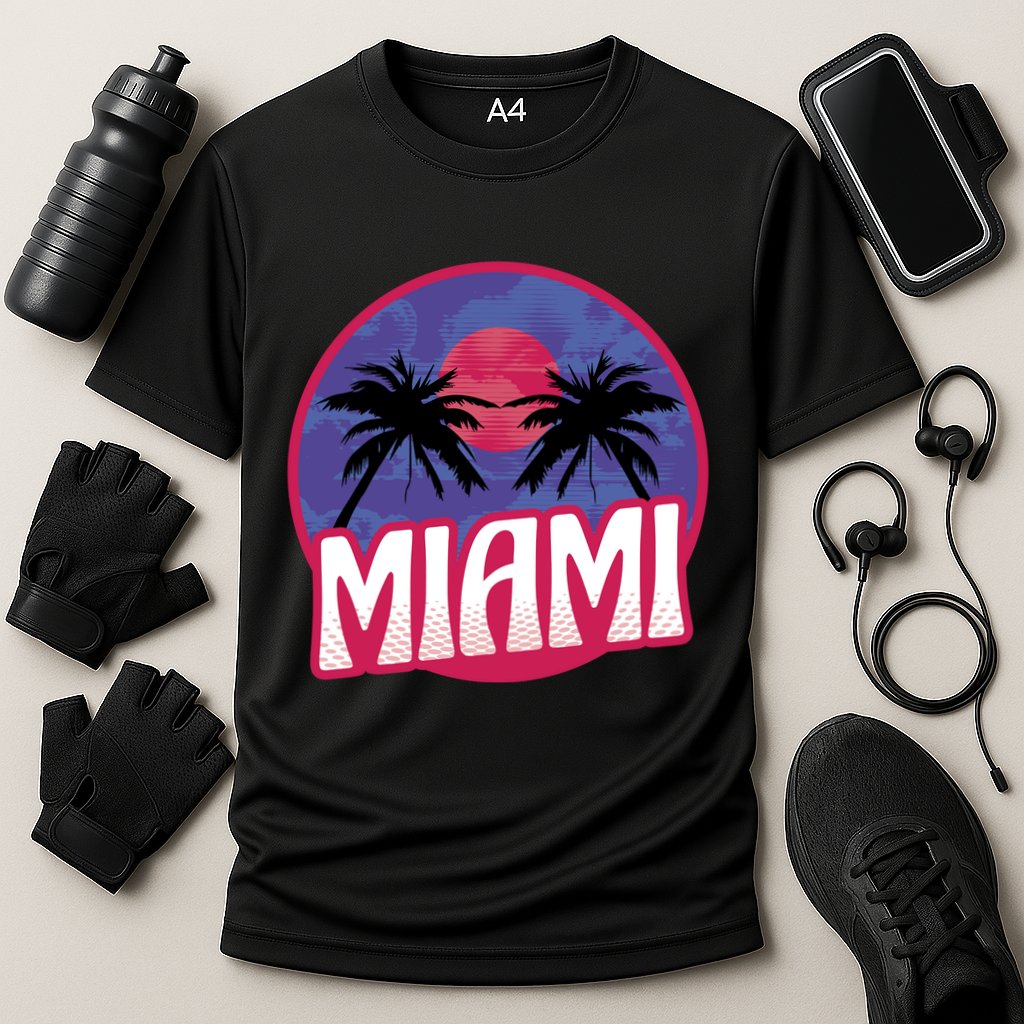 Retro Miami Sunset Palm Tree Performance Shirt
