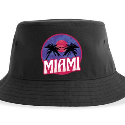 Retro Miami Sunset Palm Tree Sustainable Bucket Hat