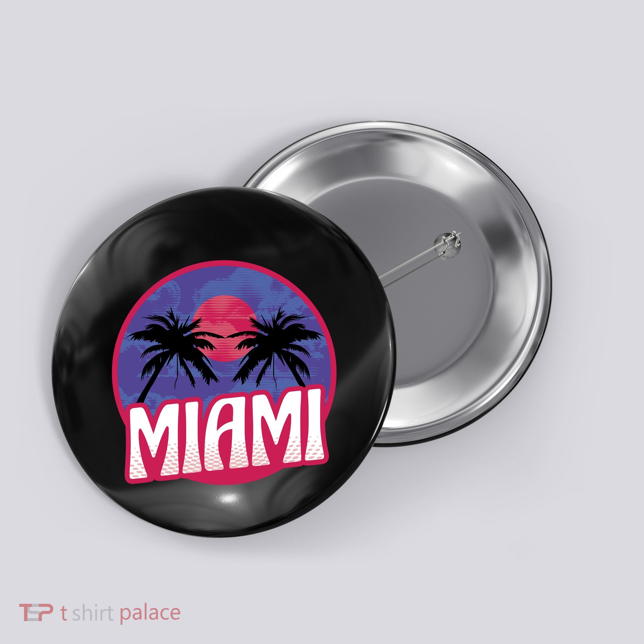 Retro Miami Sunset Palm Tree Button
