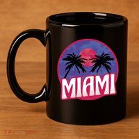 Retro Miami Sunset Palm Tree 11oz C Handle Ceramic Mug