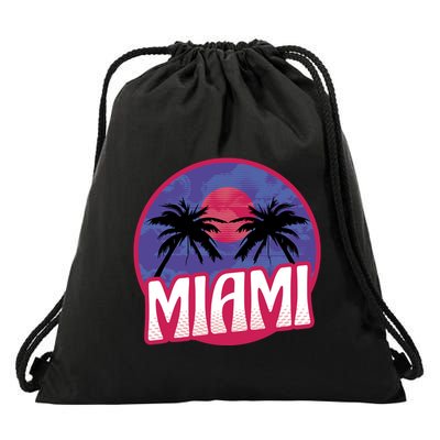 Retro Miami Sunset Palm Tree Drawstring Bag
