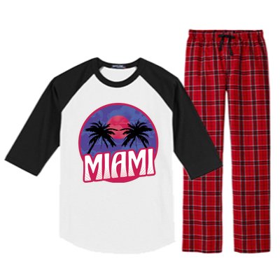 Retro Miami Sunset Palm Tree Raglan Sleeve Pajama Set