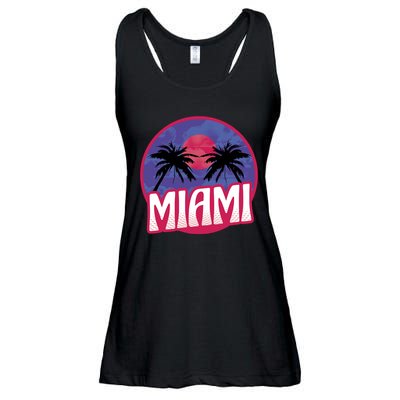 Retro Miami Sunset Palm Tree Ladies Essential Flowy Tank