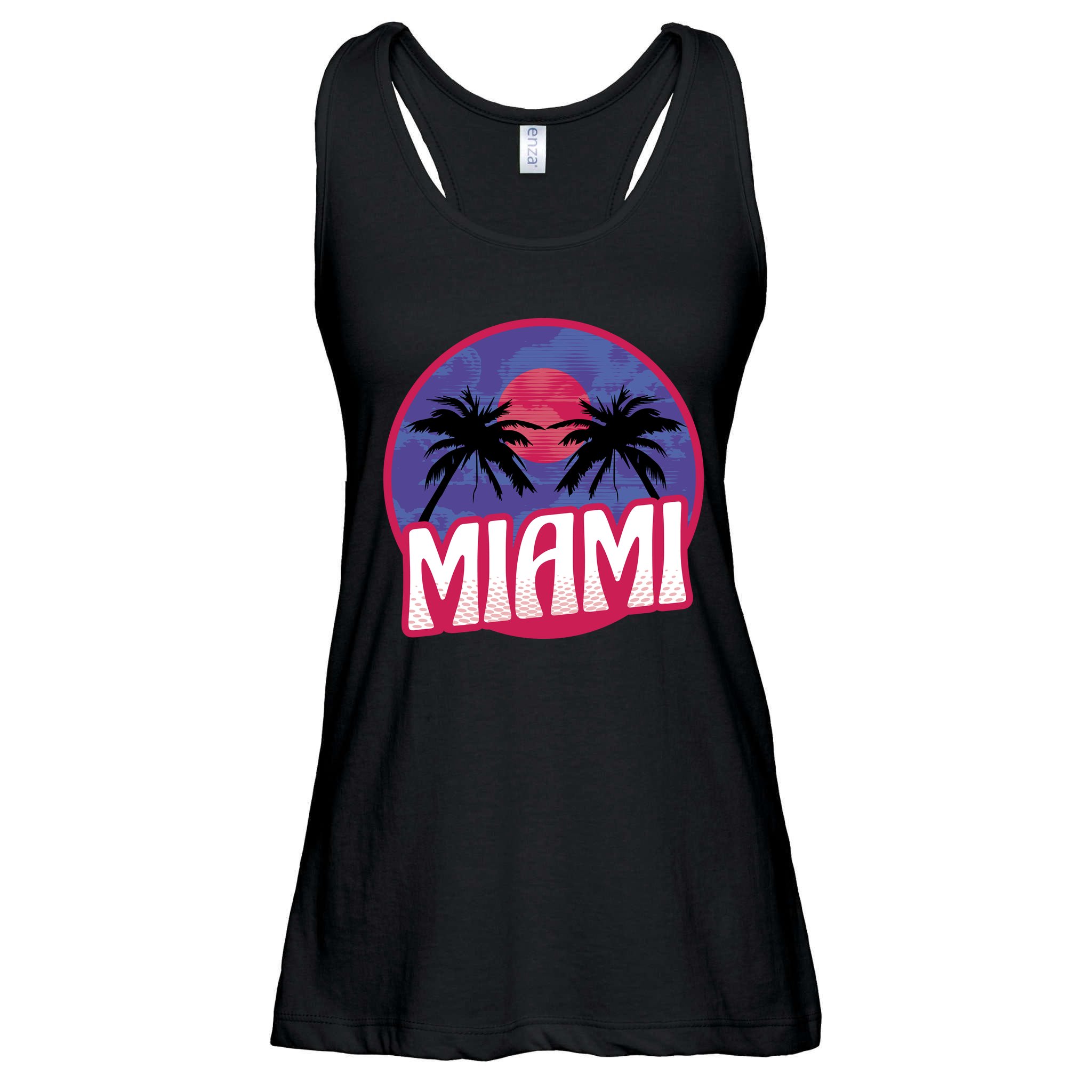 Retro Miami Sunset Palm Tree Ladies Essential Flowy Tank